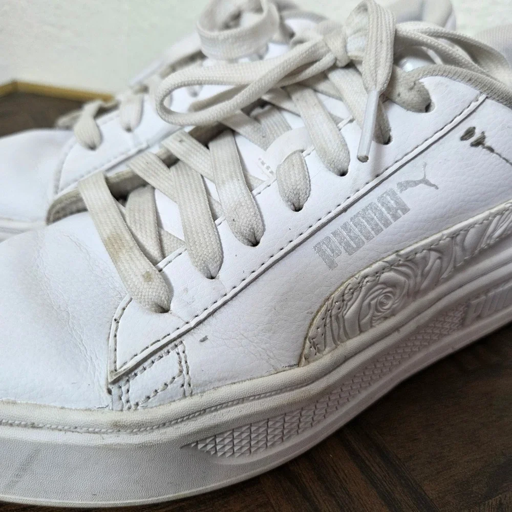 Puma Carina Platform Sneakers White Embossed Floral Lace Up Womens 7.5